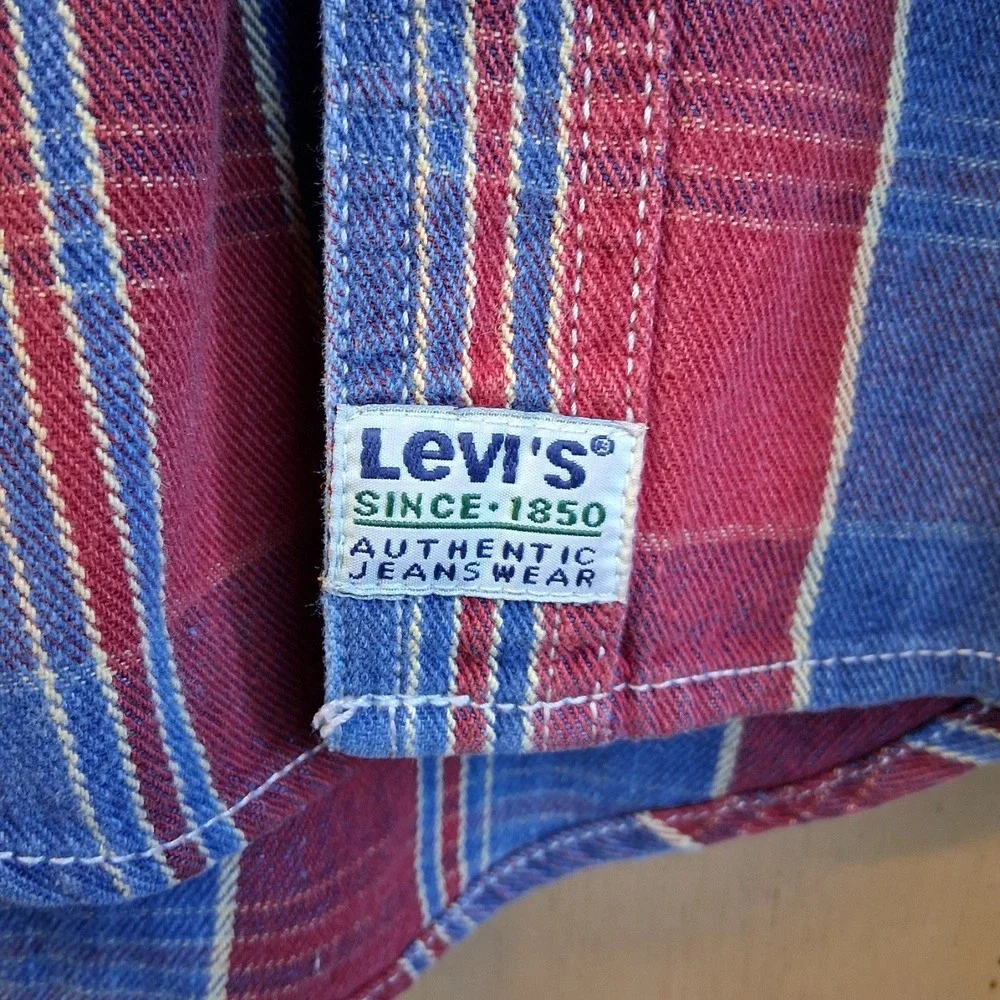 Vintage 1995 Levi's LS Plaid‎ Heavy Cotton Button Down Shirt Jacket Medium EUC